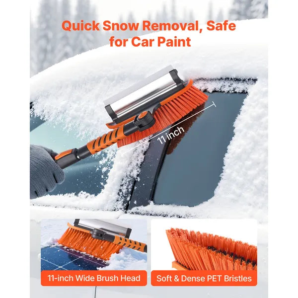 Aeelleea 34.25-42.13 Inch Telescopic Snow Brush, 180° Rotatable Head with Ice Scraper & Squeegee, 3-in-1 Car Snow Removal Tool for Car Truck SUV RV