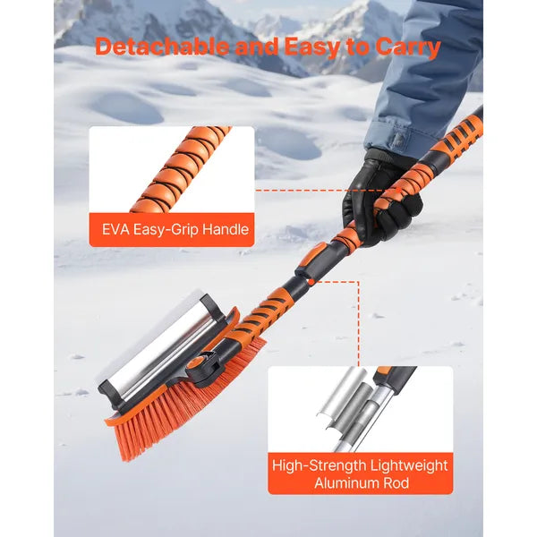 Aeelleea 34.25-42.13 Inch Telescopic Snow Brush, 180° Rotatable Head with Ice Scraper & Squeegee, 3-in-1 Car Snow Removal Tool for Car Truck SUV RV