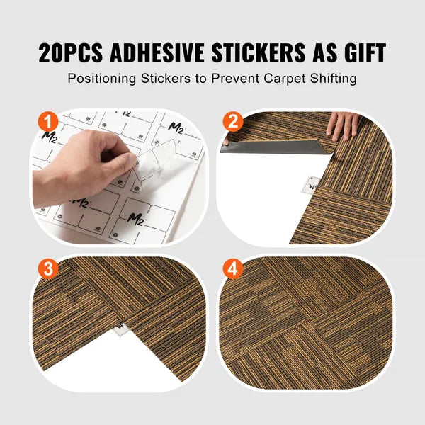 Carpet Tiles 20x20 Peel and Stick Carpet Squares with Padding Attached 12 Tiles Covers 33 sq ft Mixed Brown for Bedroom Living Room