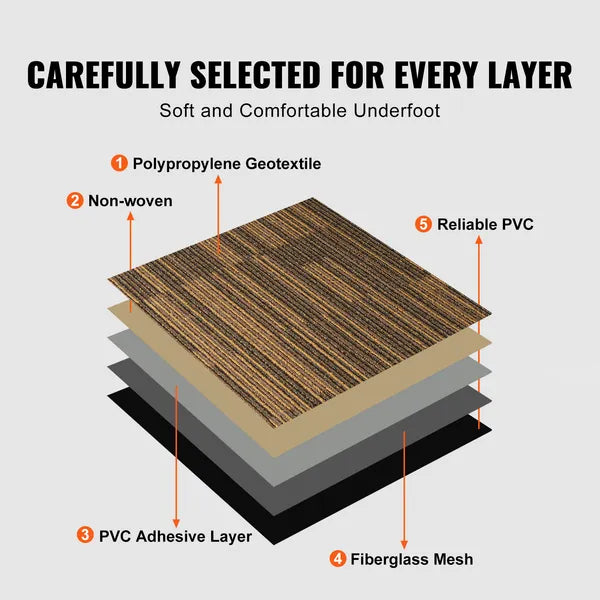 Carpet Tiles 20x20 Peel and Stick Carpet Squares with Padding Attached 12 Tiles Covers 33 sq ft Mixed Brown for Bedroom Living Room