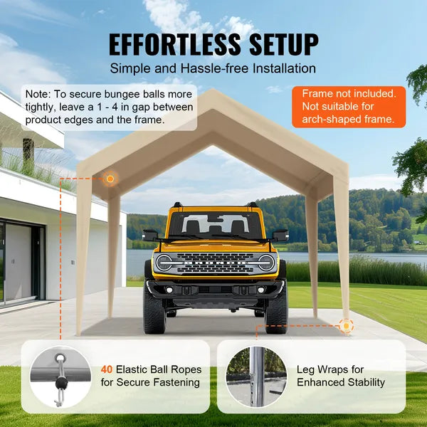 Aeelleea 10x20 FT Carport Replacement Canopy Cover, Heavy Duty Waterproof UV Resistant Car Shelter Top, Beige Only Cover No Frame