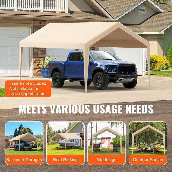Aeelleea 10x20 FT Carport Replacement Canopy Cover, Heavy Duty Waterproof UV Resistant Car Shelter Top, Beige Only Cover No Frame