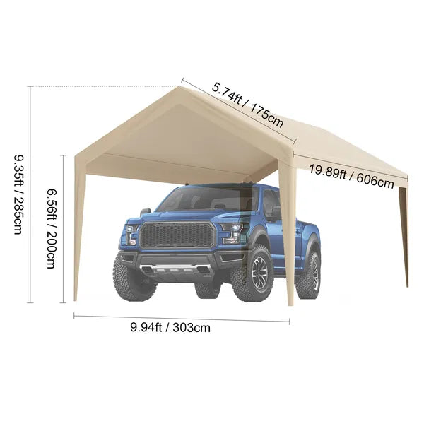 Aeelleea 10x20 FT Carport Replacement Canopy Cover, Heavy Duty Waterproof UV Resistant Car Shelter Top, Beige Only Cover No Frame