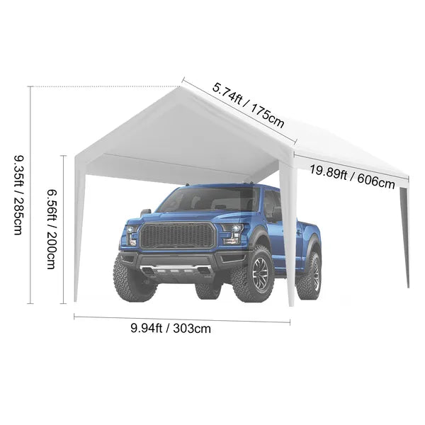 Aeelleea 10x20 FT Carport Replacement Canopy Cover, Heavy Duty Waterproof UV Resistant Car Shelter Top, White Only Cover No Frame