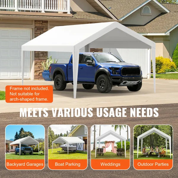 Aeelleea 10x20 FT Carport Replacement Canopy Cover, Heavy Duty Waterproof UV Resistant Car Shelter Top, White Only Cover No Frame