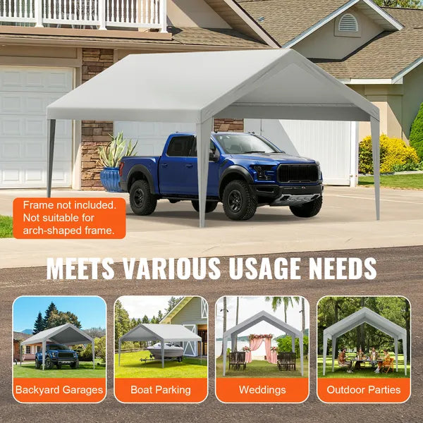 Aeelleea 12x20 FT Carport Replacement Canopy Cover, Heavy Duty Waterproof UV Resistant Car Shelter Top, Gray Only Cover No Frame