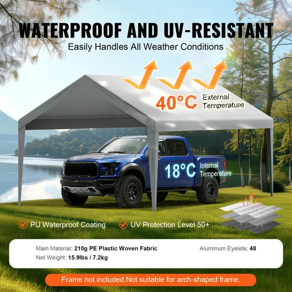Aeelleea 12x20 FT Carport Replacement Canopy Cover, Heavy Duty Waterproof UV Resistant Car Shelter Top, Gray Only Cover No Frame