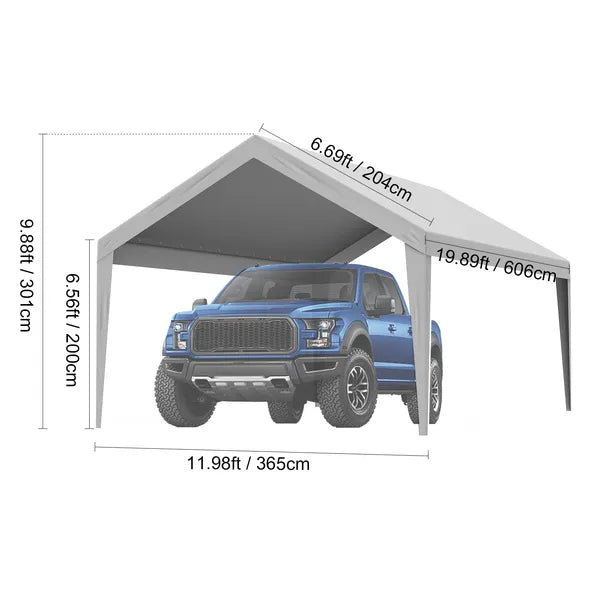 Aeelleea 12x20 FT Carport Replacement Canopy Cover, Heavy Duty Waterproof UV Resistant Car Shelter Top, Gray Only Cover No Frame