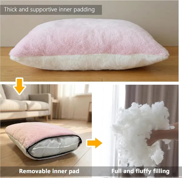 Aeelleea 2 in 1 Foldable Pink Cat Cave Bed, Anti-Slip Waterproof Bottom Plush Cat House Tent for Indoor Cats, Small Dogs & Rabbits, Size 17.5"x16.9"x15.9"