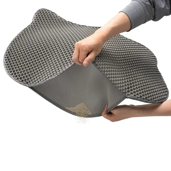 Cat Litter Mat, Double-Layer Honeycomb Litter Trapping Mat, Waterproof Easy-Clean Cat Head Design, Dark Gray