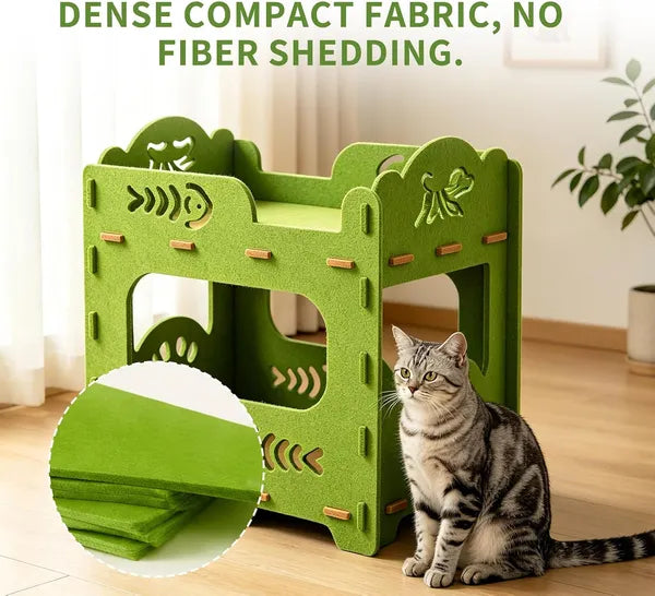Aeelleea 2-Tier Foldable Cat House, Indoor Scratch Resistant Cat Cave Hideout, Double Layer Cat Bed Tunnel for Kittens Multi Cat Family