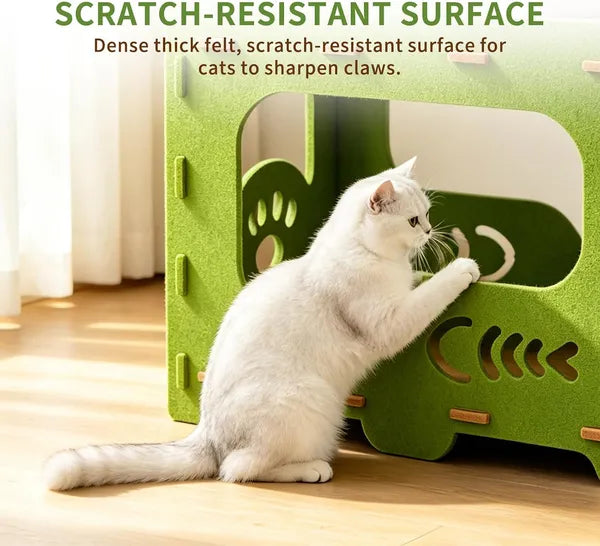 Aeelleea 2-Tier Foldable Cat House, Indoor Scratch Resistant Cat Cave Hideout, Double Layer Cat Bed Tunnel for Kittens Multi Cat Family