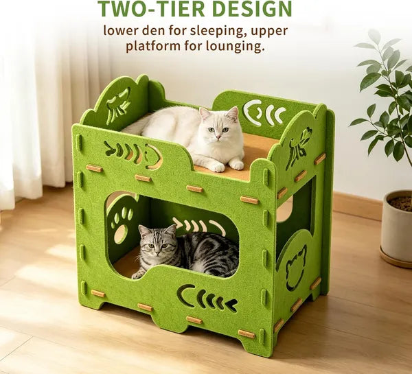 Aeelleea 2-Tier Foldable Cat House, Indoor Scratch Resistant Cat Cave Hideout, Double Layer Cat Bed Tunnel for Kittens Multi Cat Family