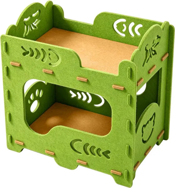 Aeelleea 2-Tier Foldable Cat House, Indoor Scratch Resistant Cat Cave Hideout, Double Layer Cat Bed Tunnel for Kittens Multi Cat Family
