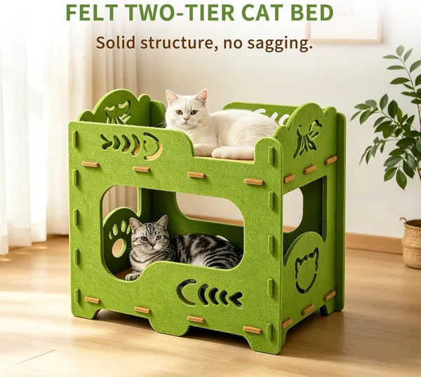 Aeelleea 2-Tier Foldable Cat House, Indoor Scratch Resistant Cat Cave Hideout, Double Layer Cat Bed Tunnel for Kittens Multi Cat Family