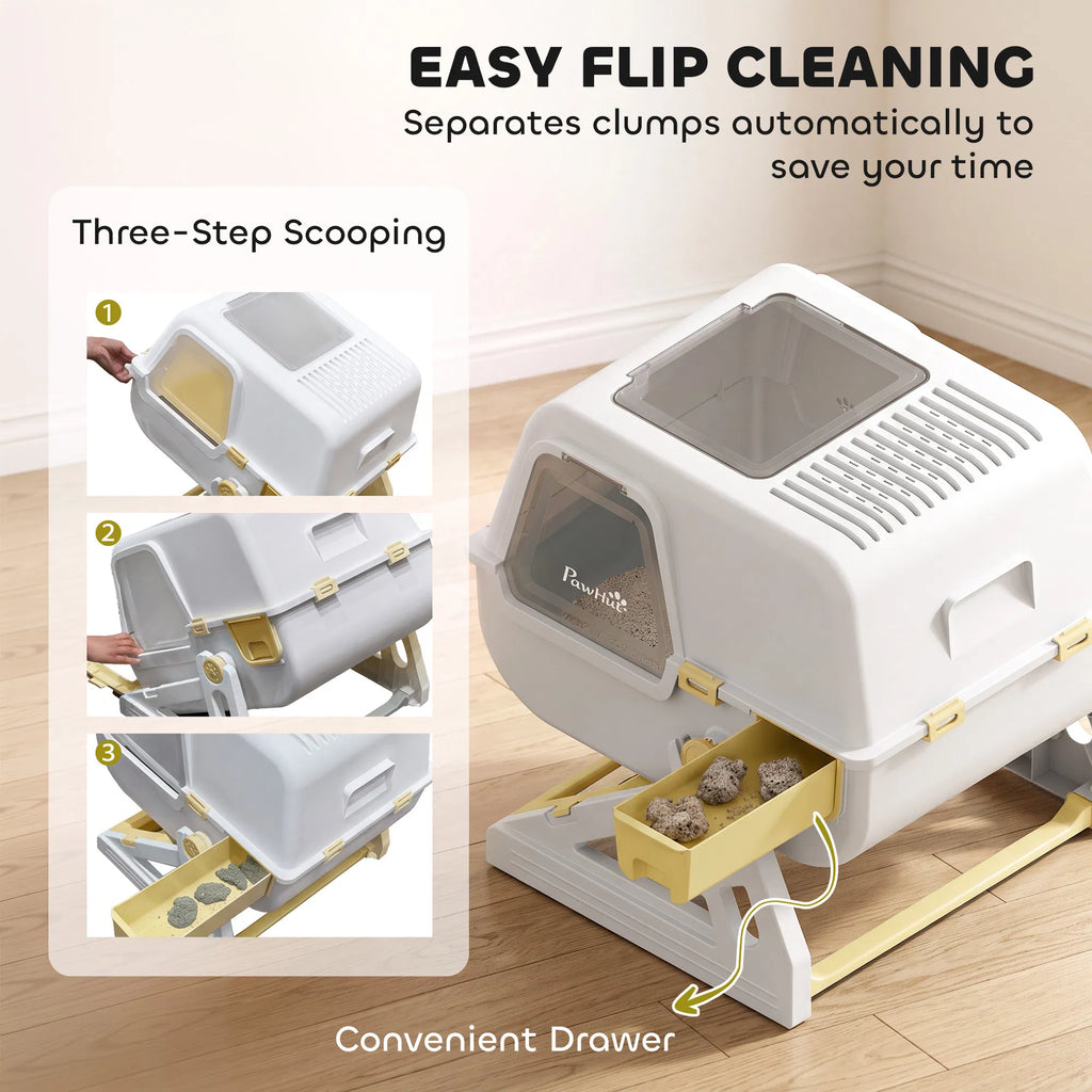 Enclosed Cat Litter Box with Flip Lid, Pull‑Out Drawer Pan, High Sides & Deodorizer Bags for Easy Kitty Cleaning