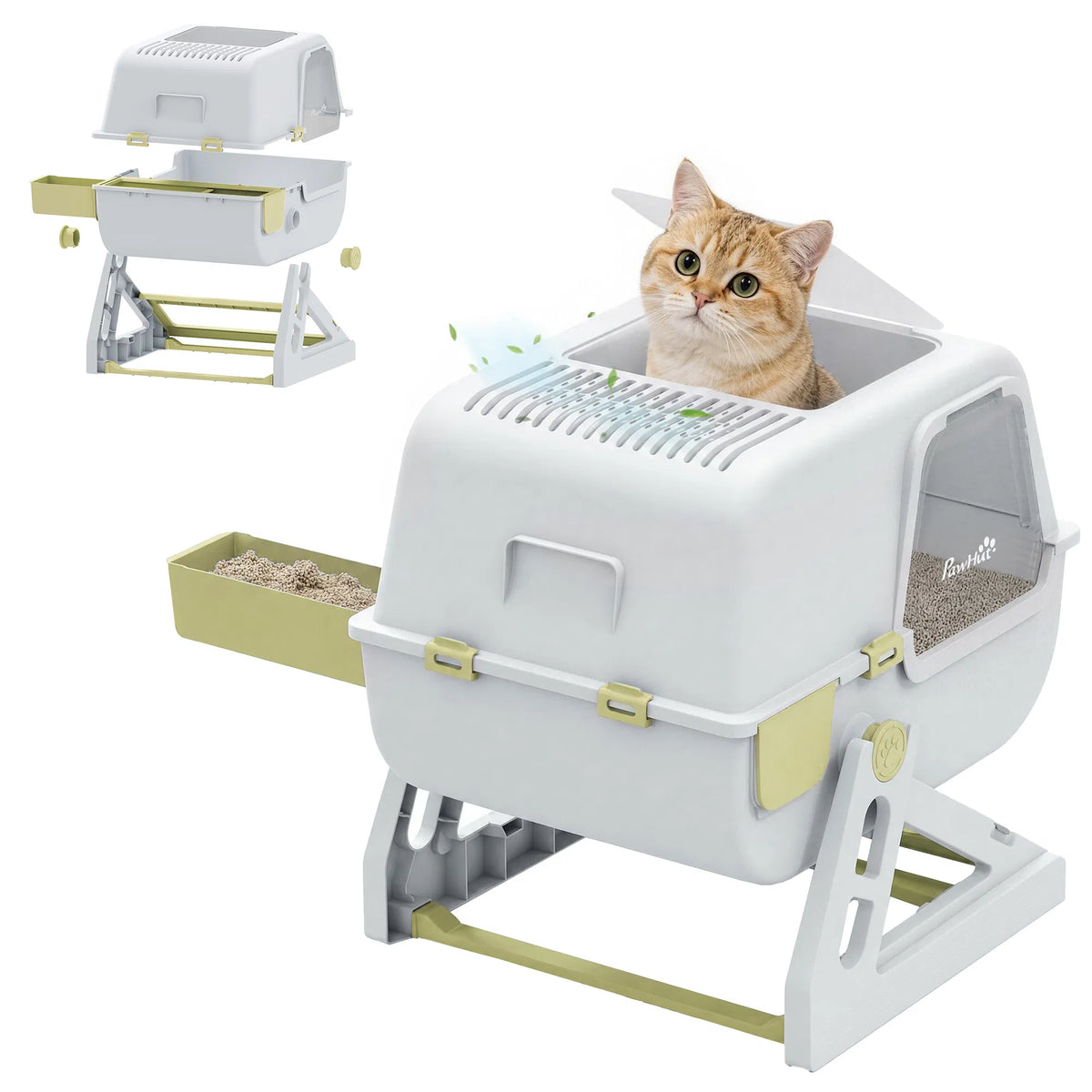 Enclosed Cat Litter Box with Flip Lid, Pull‑Out Drawer Pan, High Sides & Deodorizer Bags for Easy Kitty Cleaning
