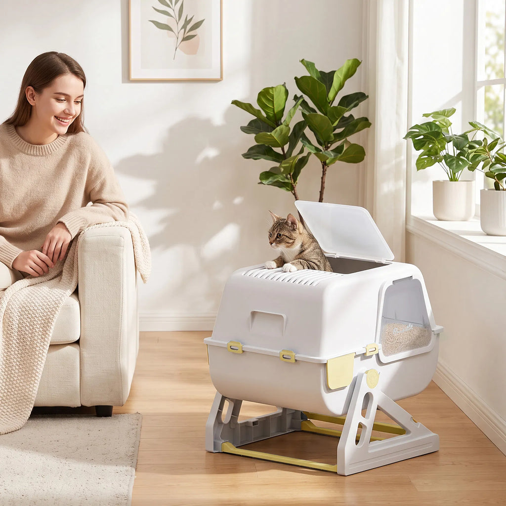 Enclosed Cat Litter Box with Flip Lid, Pull‑Out Drawer Pan, High Sides & Deodorizer Bags for Easy Kitty Cleaning