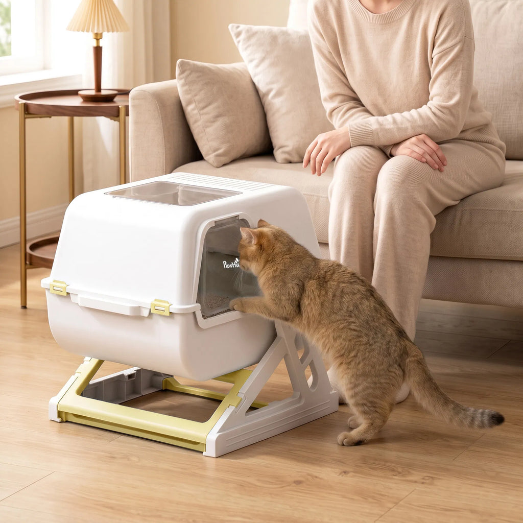 Enclosed Cat Litter Box with Flip Lid, Pull‑Out Drawer Pan, High Sides & Deodorizer Bags for Easy Kitty Cleaning