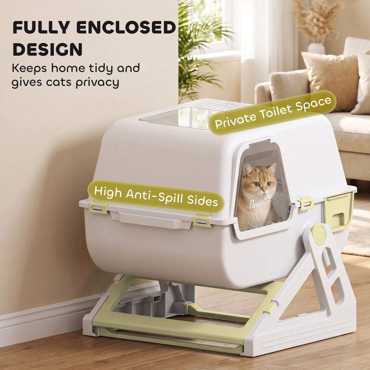 Enclosed Cat Litter Box with Flip Lid, Pull‑Out Drawer Pan, High Sides & Deodorizer Bags for Easy Kitty Cleaning