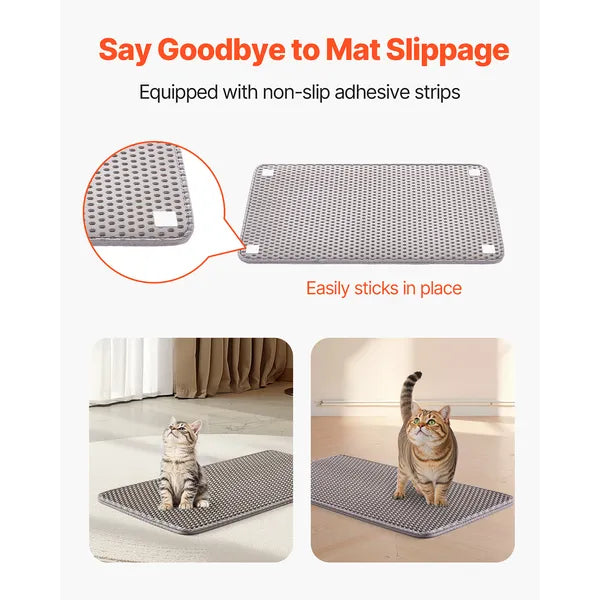 Double Layer EVA Cat Litter Mat, Non-Slip with Adhesive Pads, Waterproof Scratch Resistant Kitty Litter Trapping Mat for Cat Litter Box
