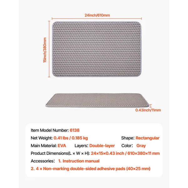 Double Layer EVA Cat Litter Mat, Non-Slip with Adhesive Pads, Waterproof Scratch Resistant Kitty Litter Trapping Mat for Cat Litter Box
