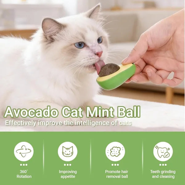 AEELLEEA Avocado Shaped Catnip Ball Toy, 360° Rotatable Silver Vine Cat Toy with Double-sided Tape, Wall Mount Interactive Teeth Cleaning Toy for Indoor Cats