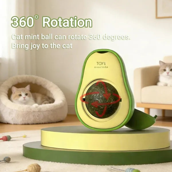 AEELLEEA Avocado Shaped Catnip Ball Toy, 360° Rotatable Silver Vine Cat Toy with Double-sided Tape, Wall Mount Interactive Teeth Cleaning Toy for Indoor Cats