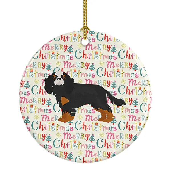Cavalier King Charles Spaniel Christmas Ornament, 3" Ceramic Dog Holiday Hanging Decor with Blank Back for Personal Message