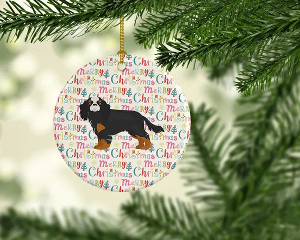 Cavalier King Charles Spaniel Christmas Ornament, 3" Ceramic Dog Holiday Hanging Decor with Blank Back for Personal Message