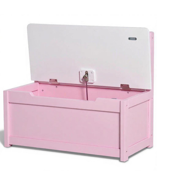 AEELLEEA Kids Toy Storage Chest, Pink Wooden Toy Box with Hinged Lid for Nursery, Bedroom and Playroom, 23.5 x 11.75 x 19.75 in