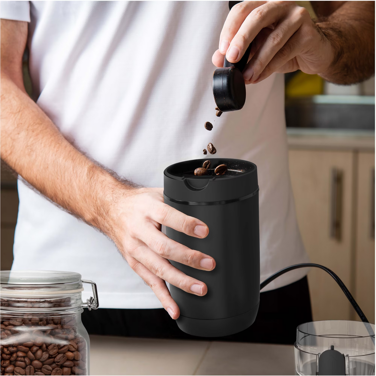 AEELLEEA-Black Electric Coffee Grinder, 2 Pack, One-Touch Control, 2oz Capacity, Stainless Steel Blade Electric Bean Grinder for Coffee Beans, Herbs & Spices, AC Powered 80W for Consistent Fine or Coarse Grinding