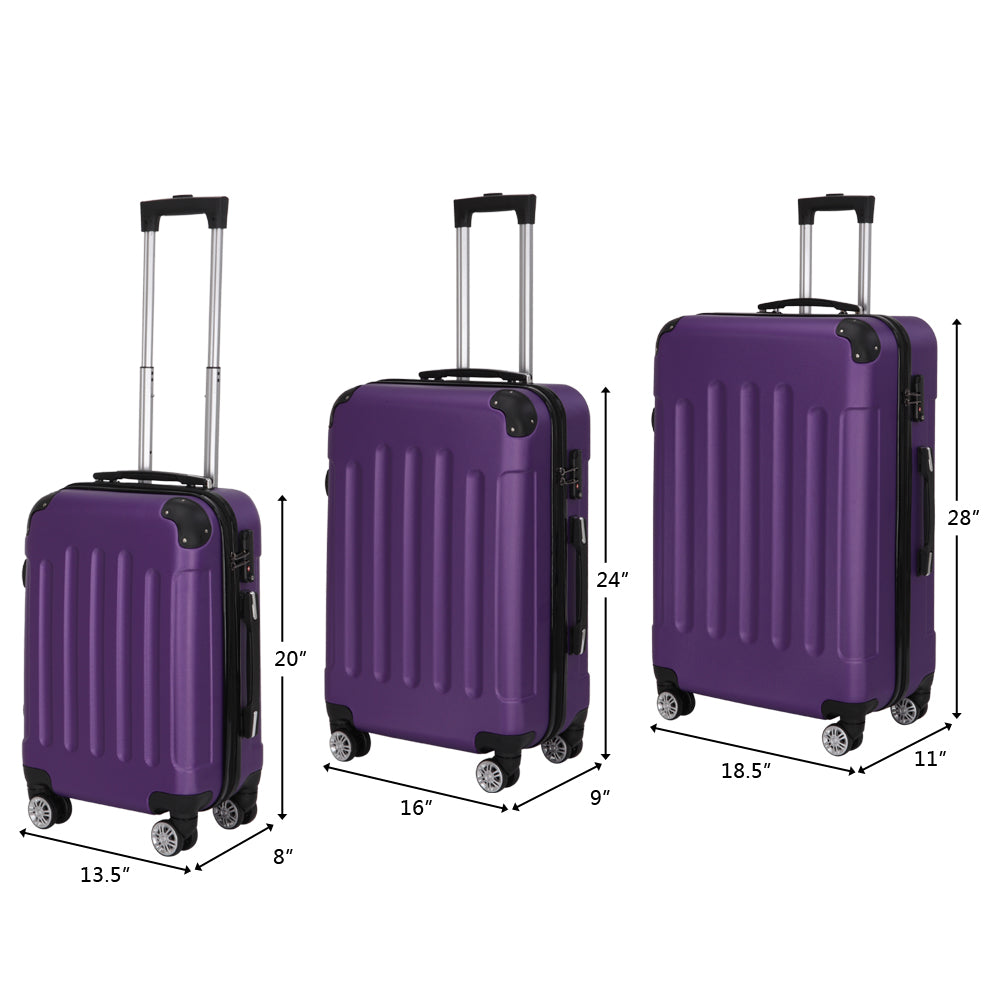 AEELLEEA Purple ABS Hard Shell 3-Piece Luggage Set, 20/24/28in Spinner Suitcase, TSA Lock & Corner Protectors for Travel