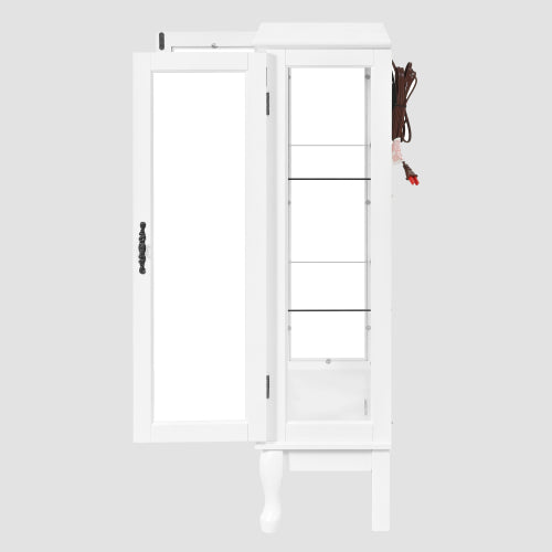 AEELLEEA White Curio Display Cabinet with Acrylic Mirror Back, Adjustable Tempered Glass Shelves, Double Glass Door Wooden Showcase for Collectibles