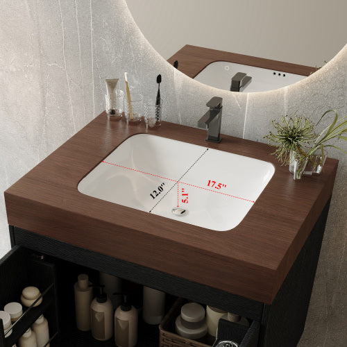 Modern Freestanding Bathroom Vanity with Sink, Black Walnut 2-Door Storage Cabinet with Drawer and Wood Top, Lavatory Console for Bathroom