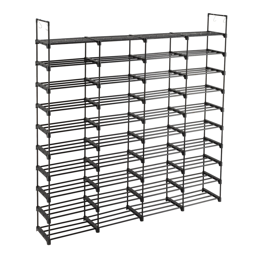 AEELLEEA- 10 Tiers Shoe Rack Organizer, Holds Up to 80 Pairs of Shoes, Metal Frame Shoe Storage Shelf with Hooks