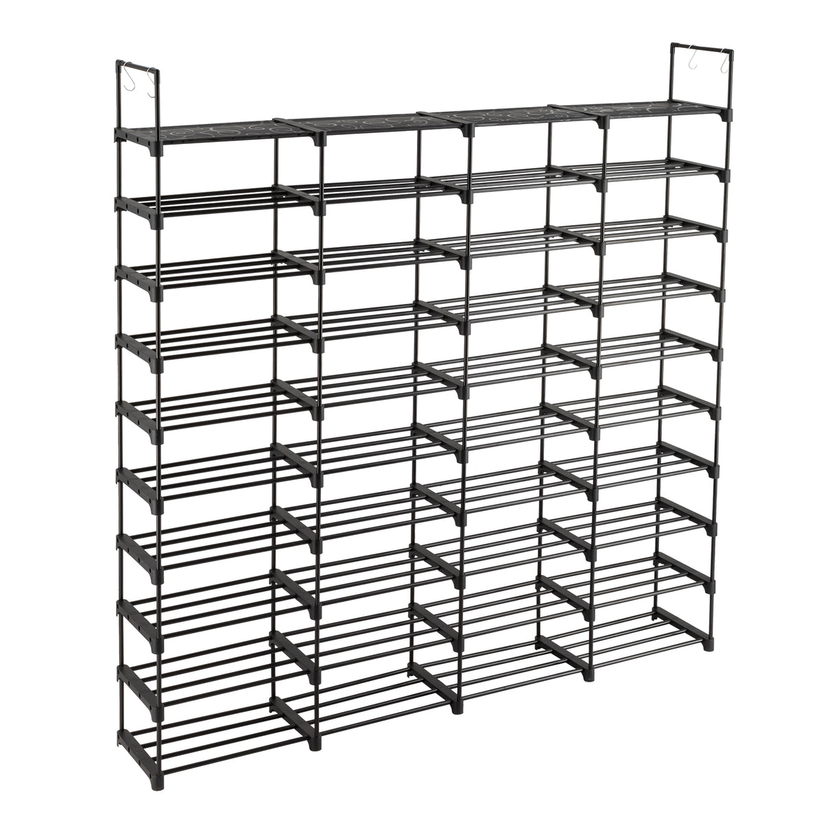 AEELLEEA- 10 Tiers Shoe Rack Organizer, Holds Up to 80 Pairs of Shoes, Metal Frame Shoe Storage Shelf with Hooks