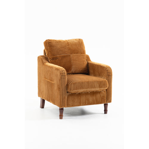 AEELLEEA Mid Century Corduroy Accent Chair, Armchair with Solid Wood Legs & Side Pocket