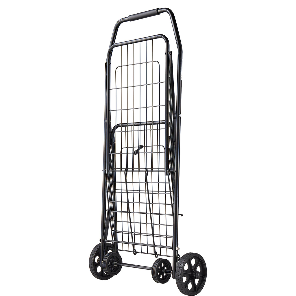 Shopping Cart, Folding Grocery Utility Cart with Swivel Wheels, 90 LBS Large Load Capacity, Heavy Duty Rolling Laundry Basket Butler for Laundry, Shopping, Camping, Grocery, Luggage, Black