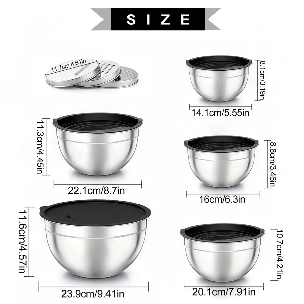 5-Piece Stainless Steel Mixing Bowls with Lids, Nesting Salad and Food Prep Bowls for Kitchen, Cooking, Baking and Food Storage