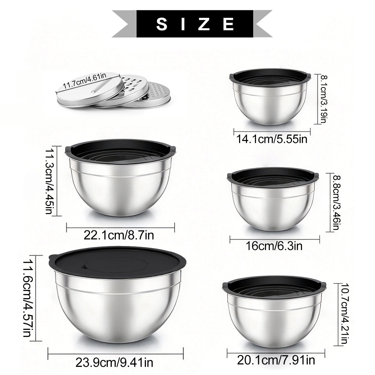 5-Piece Stainless Steel Mixing Bowls with Lids, Nesting Salad and Food Prep Bowls for Kitchen, Cooking, Baking and Food Storage