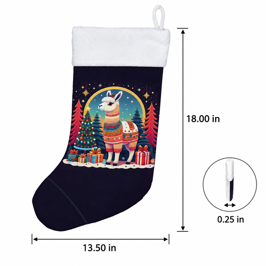 Llama Christmas Stocking 18 Inch with Plush White Cuff, Cute Alpaca Xmas Stocking for Fireplace Mantel Holiday Decor & Gifts