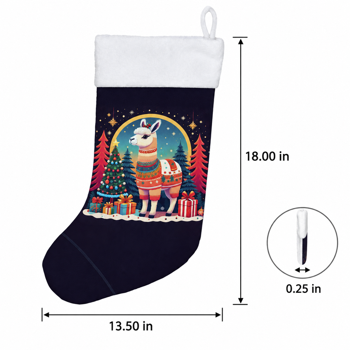 Llama Christmas Stocking 18 Inch with Plush White Cuff, Cute Alpaca Xmas Stocking for Fireplace Mantel Holiday Decor & Gifts