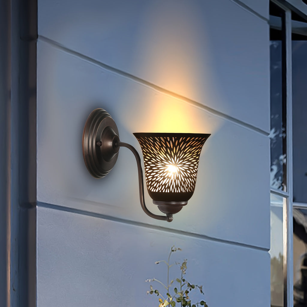 4 Pack Etched Chrysanthemum Metal Pendant Light Shades, 1-5/8" Fitter, Outer Black & Inner Gold Finish, for Ceiling Fan Light Cover Replacement, 5.12" H, 6" Dia