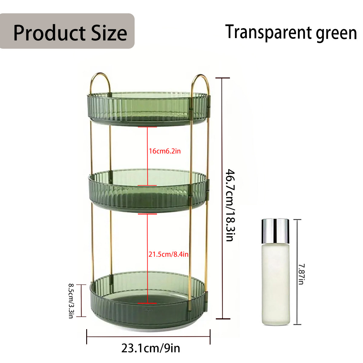 360° Rotating Perfume Organizer, 3-Tier Makeup Organizer and Storage, Large Capacity Cosmetic Holder, Bathroom Counter and Vanity Organizer, Green