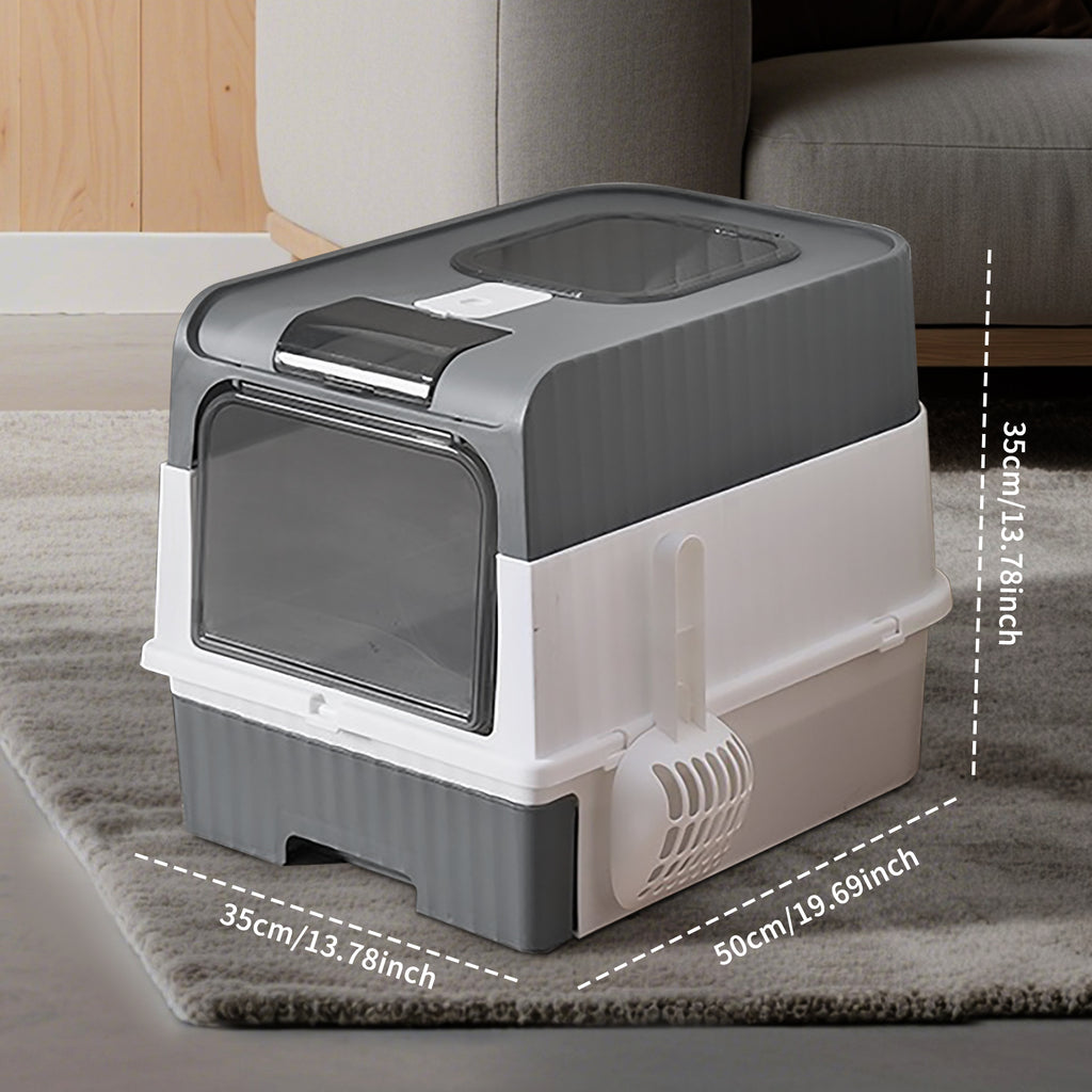 Enclosed Cat Litter Box with Lid, Anti-Tracking Fence, Drawer Tray & Scoop, Odor Control, Large, for Indoor Cats - Black, Gray, Blue, Pink
