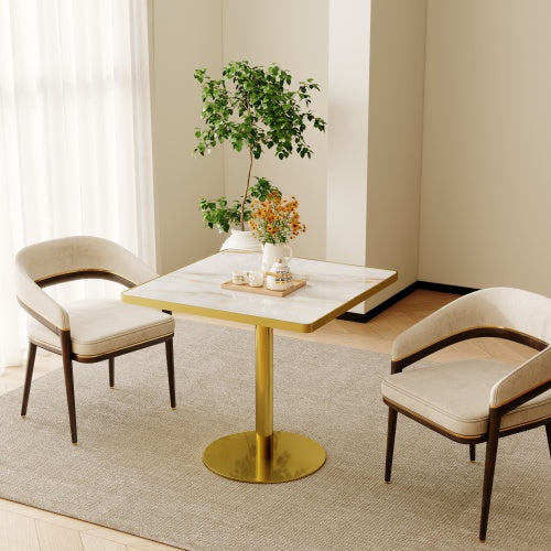 AEELLEEA 31.5-Inch Square Dining Table, White Marble-Look Top with Gold Metal Pedestal Base, Modern Kitchen Table