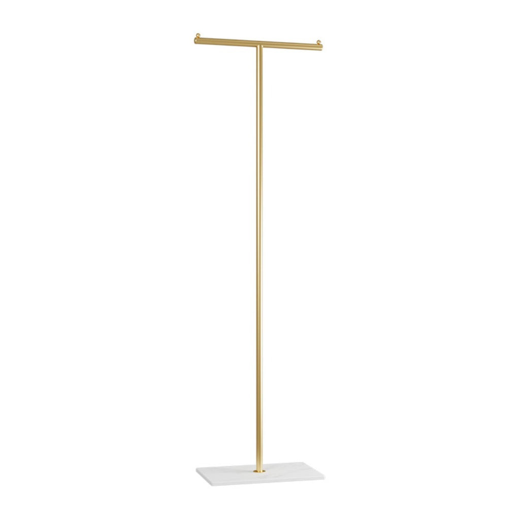 Gold Metal Freestanding Clothing Rack, Modern T-Shaped Garment Rack with White Marble Base for Bedroom Entryway