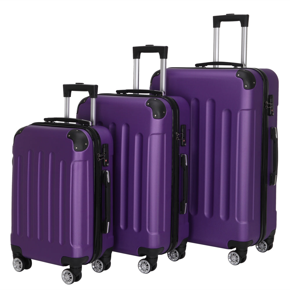 AEELLEEA Purple ABS Hard Shell 3-Piece Luggage Set, 20/24/28in Spinner Suitcase, TSA Lock & Corner Protectors for Travel