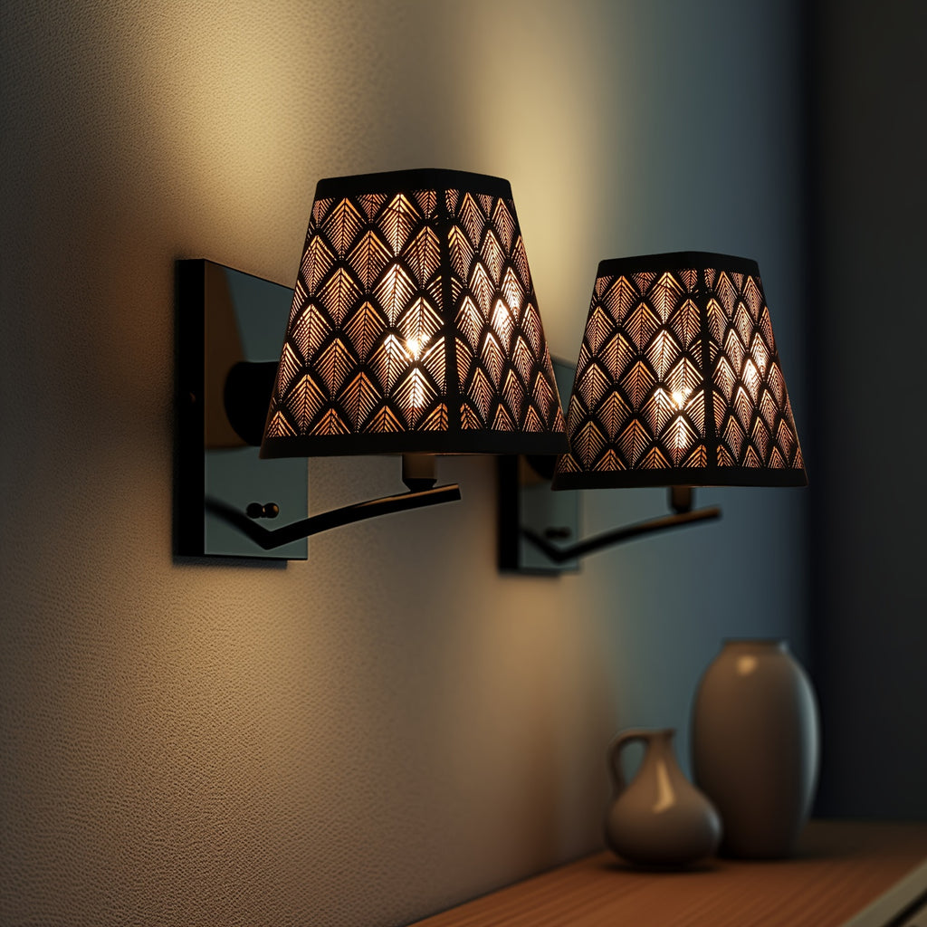 "Set of 2 Square Metal Lamp Shades with Etched Arrow Design, Black & Gold Finish, 3.55 x 5.6 Inches for Table or Floor Lamps"